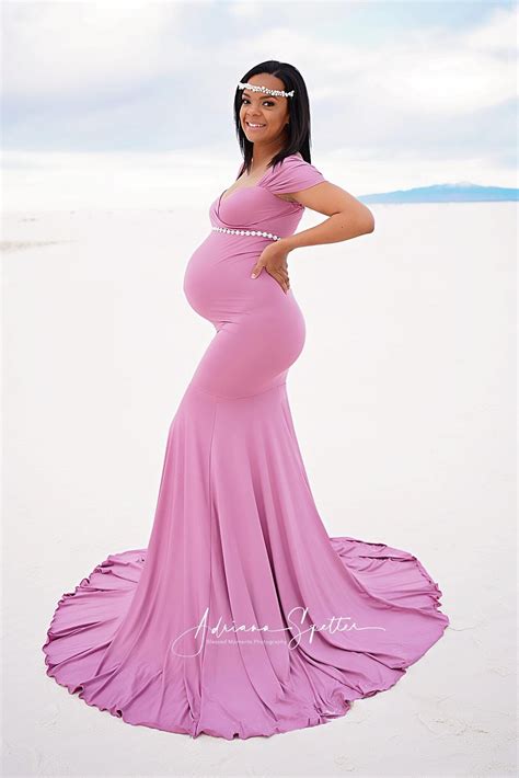 Athena Maternity Photoshoot Dress Mauve Jersey Gown Convertible On