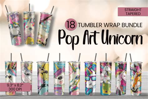 Retro Pop Art Unicorn Tumbler Wrap Graphic By Fun Digital Creative