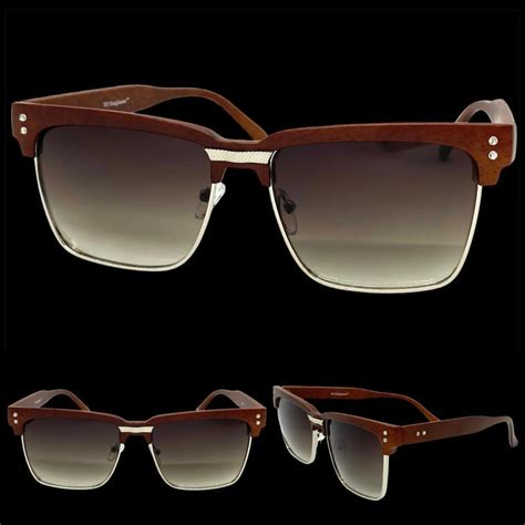 Mens Classy Elegant Sophisticated Modern Retro Sunglasses Faux Wood Silver Frame Ebay