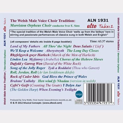 The Welsh Male Voice Choir Tradition Morriston Orpheus Alto CD