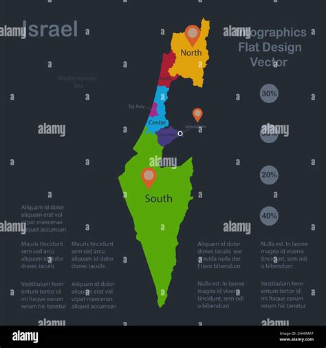 Infographics Israel Map Flat Design Colors Names Of Individual Administrative Division Blue