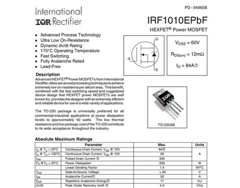 Irf E Mosfet Datasheet Pinout Features Applications Off