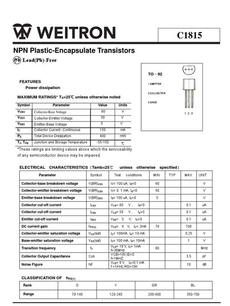 C1815 Npn Transistor Datasheet