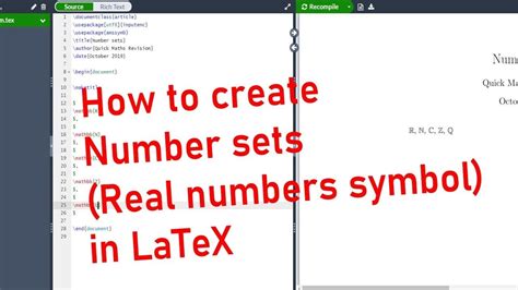 Number sets symbols in LaTeX/Overleaf (Making the Real Numbers symbol) - YouTube