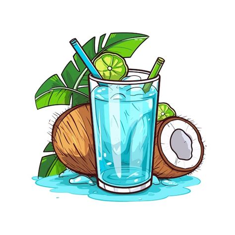 Premium Vector Cartoon Coconut Water Hd Contour Flat Color Cartoon