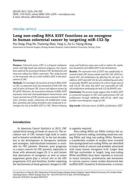 Pdf Long Non Coding Rna Xist Functions As An Oncogene In Human