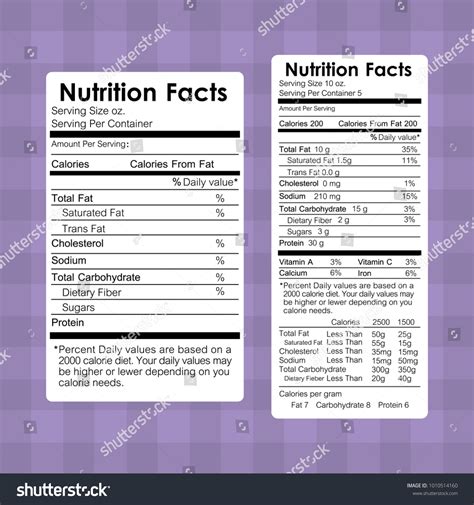 Nutrition Facts Food Labels Information Healthy Stock Vector Royalty