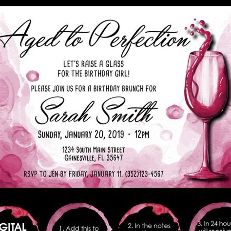 Aged To Perfection Wine Birthday Invitation Printable Etsy