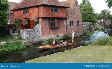 Punting On The River Stour In The Centre Of Canterbury Kent England