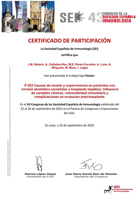 Pdf Certificado De Participaci N La Sociedad Espa Ola De Inmunolog A