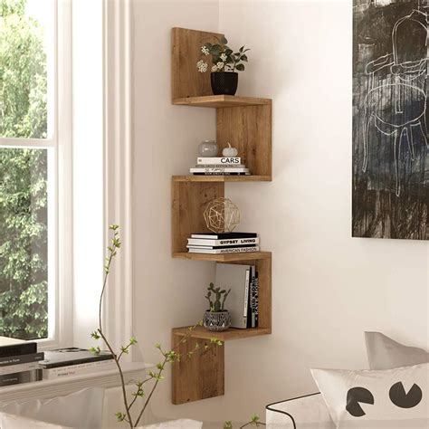 Yurupa Zig Zag Wall Corner Shelf4 Tier Wall Mounted Storage Shelffloating Shelf Storage