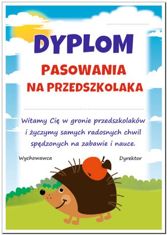 Dyplom Pasowania na Przedszkolaka Jeżyk SzkolneNaklejki pl