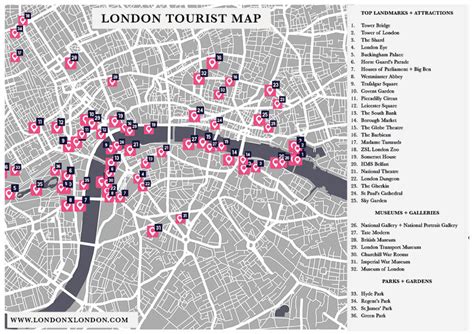 London Attractions Tourist Map Interactive Printable — London X London