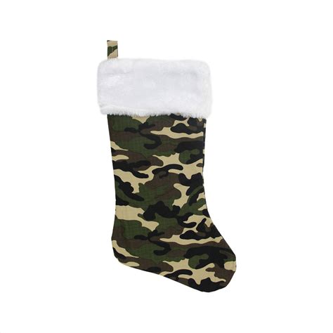 18 White And Green Camouflage Christmas Stocking With Cuff Christmas