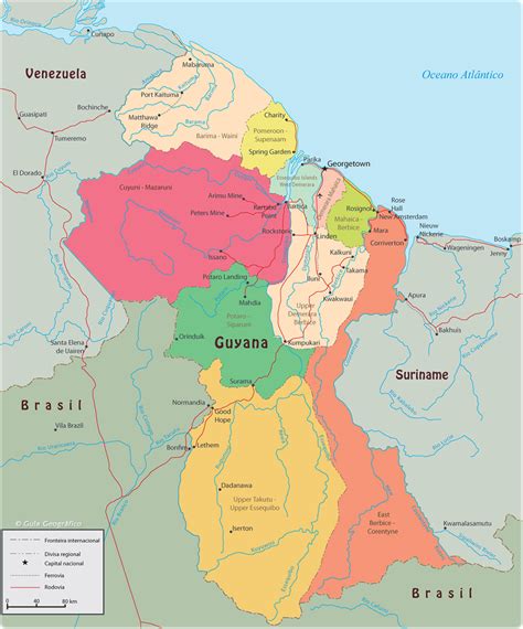 Mapa Pol Tico Da Guyana Capital Georgetown