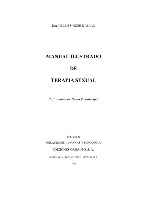 Manual De Terapia Sexual Helen Kaplan Dra Helen Singer Kaplan Manual