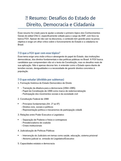 Desafio Do Estado De Direito Democracia E Cidadania - Desafios do Estado Democrático de Direito | PDF | Democracia ...