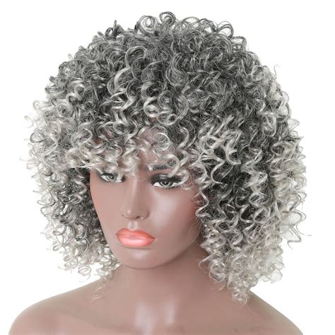 [39 Off] Women Silver Gray Afro Curly Style Short Hair Synthetic Wig