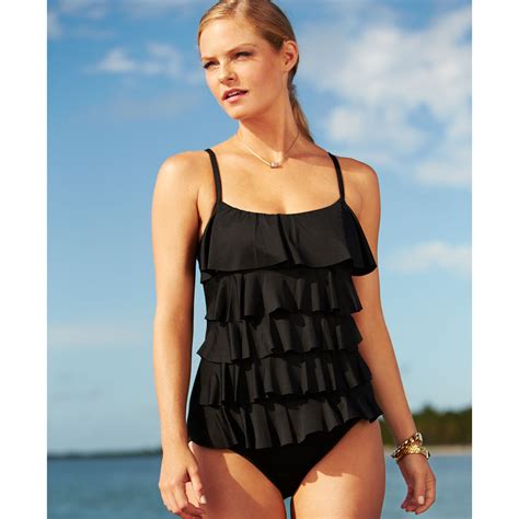 Lyst Michael Kors Tiered Ruffle One Piece Swimsuit In Black