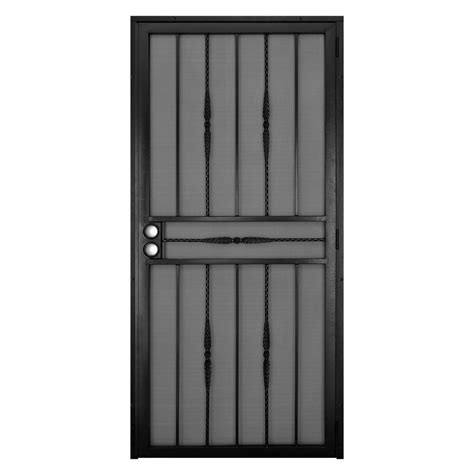 Unique Home Designs 36 in. x 80 in. Cottage Rose Black Surface Mount Outswing Steel Security ...