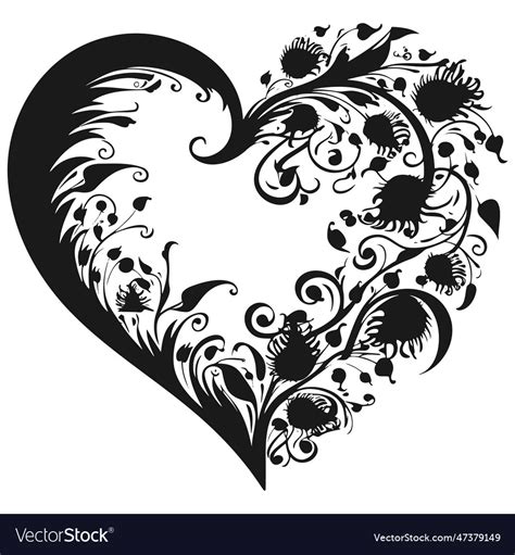 Decorative hearts black and white Royalty Free Vector Image