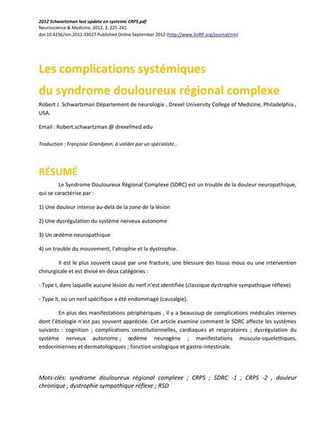 PDF Les complications systémiques du syndrome douloureux algosdrc