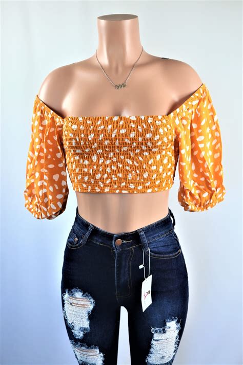 Polka Dot Puff Crop Top Off The Shoulder Polka Dot Puff Sleeve Crop Top