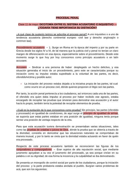 Apuntes Procesal Penal PROCESAL PENAL Clase 11 de mayo DICOTOMÍA