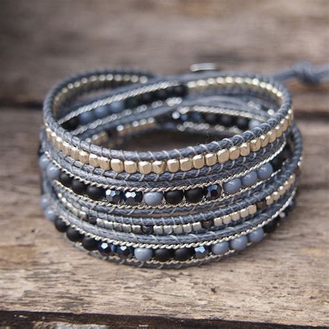 Grey Mix Beaded Wrap Bracelet Bohemian Bracelet Beadwork Bracelet