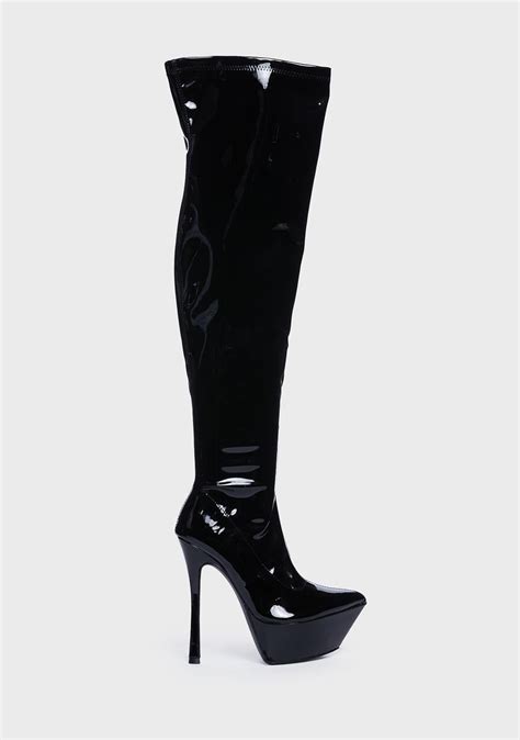 Public Deisre Patent Vegan Leather Platform Heel Knee High Boots