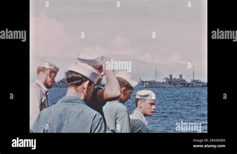 1940s Bikini Atoll Ship Port Sailors Form Line Walk Down Steps
