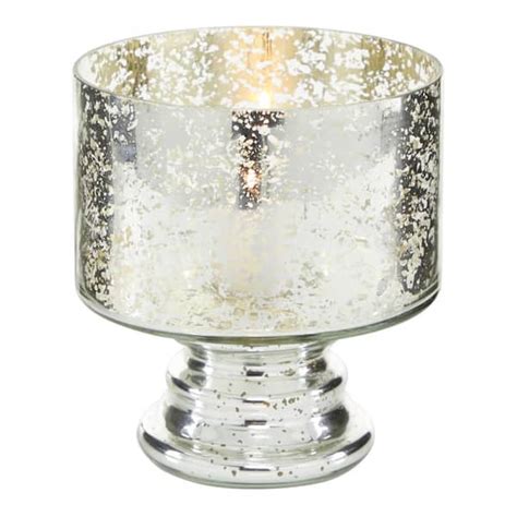 Litton Lane In Silver Glass Handmade Turned Style Pillar Hurricane