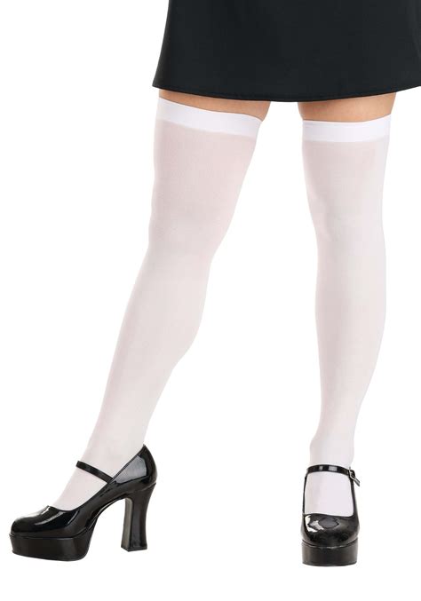 Opaque White Thigh High Womens Stockings Costume Accessories