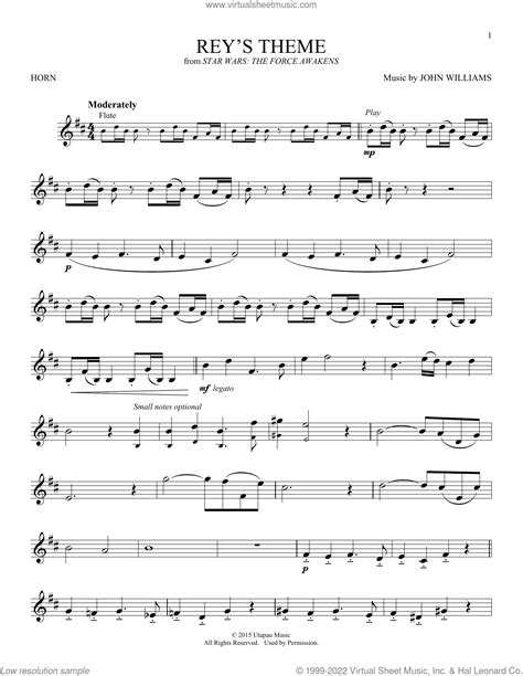 Rey S Theme From Star Wars The Force Awakens Sheet Music For Horn Solo