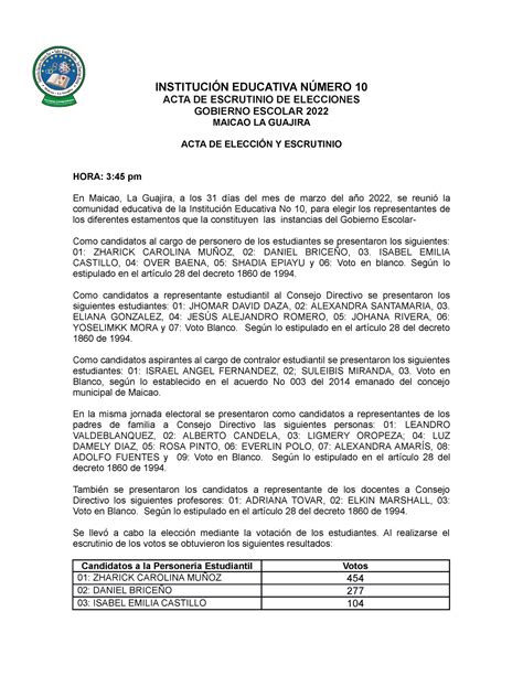 1 ACTA DE Elecciones AL Gobierno Escolar 2022 INSTITUCIÓN EDUCATIVA