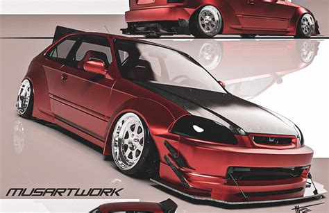 Digitally Slammed Widebody Honda Civic Has Forged Carbon Parts For