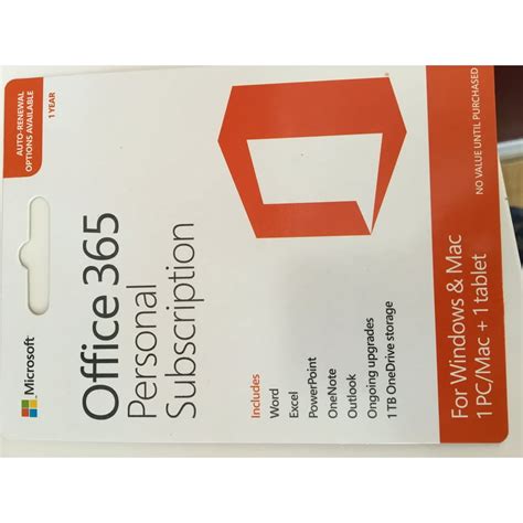 Microsoftoffice Office 365 Personal 1 Year Subscription 1 Person Pc Or Mac Key Card