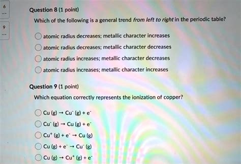 SOLVED: Question 8 (1 point) Which of the following is a general trend ...