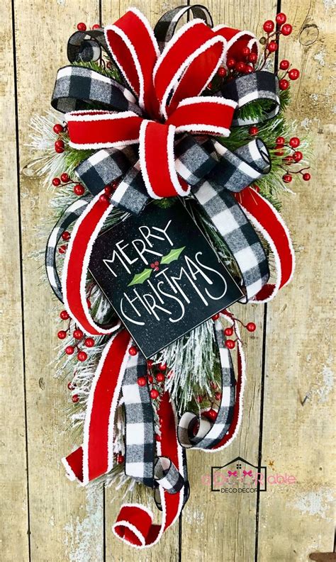 Buffalo Check Christmas Christmas Swag For Front Door Black Etsy