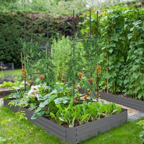 Carré potager de jardin avec tuteur modulable acier vert foncé tôle d