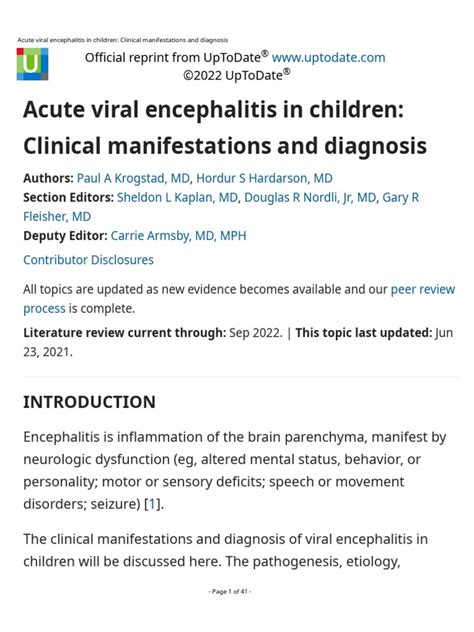 Acute Viral Encephalitis in Children Clinical Manifestations and ...