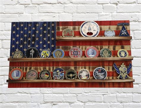 Us Made Rustic American Flag Challenge Coin Display Military Challenge