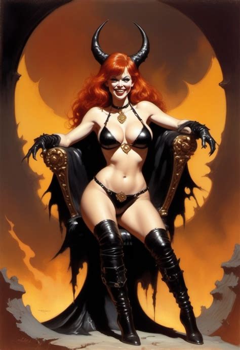 Frank Frazetta Style Value Color Painting Of A Redhead Black Unitard