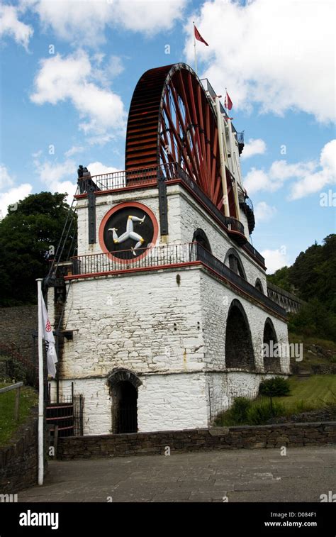 Isle Of Man The Three Legs Of Man Emblem On The Laxey Wheel Stock