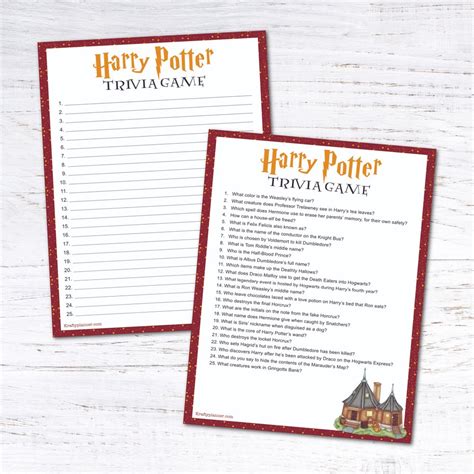 Day 4 Free Printable Harry Potter Trivia Game — Krafty Planner