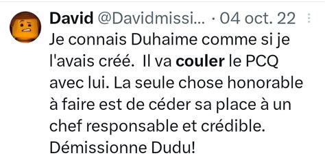 David On Twitter Je L Ai Dit Et Je Le R P Te Duhaime Va Couler Le