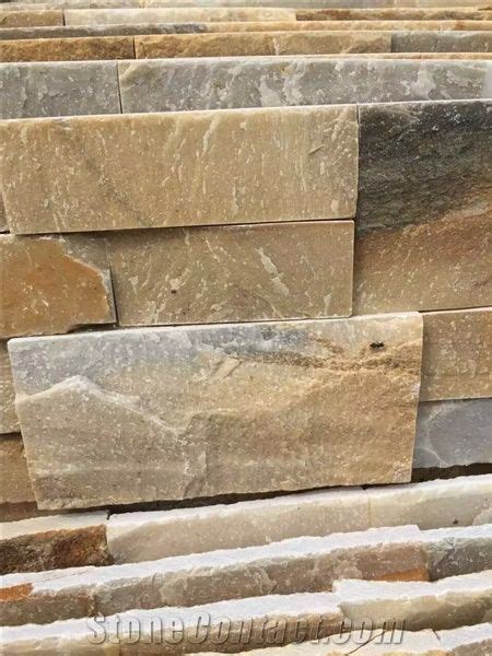 Yellow Slate Cultured Stone Wall Cladding Panel Ledge Stone Stacked