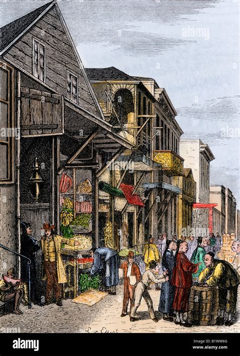 Busy Chinatown Street In San Francisco 1880s Hand Colored Woodcut