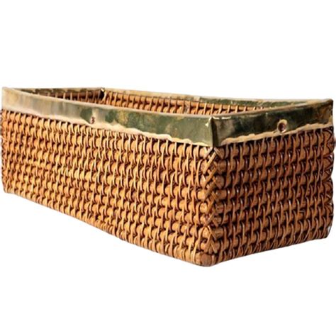 Brown Rectangular Wooden Cane Baskets For Kitchen Size 20 X 9 X