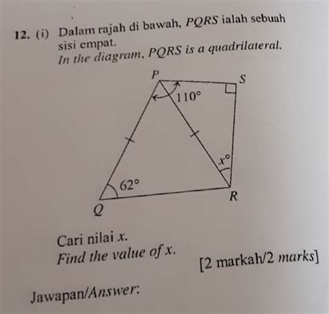 Solved I Dalam Rajah Di Bawah Pqrs Ialah Sebuah Sisi Empat In